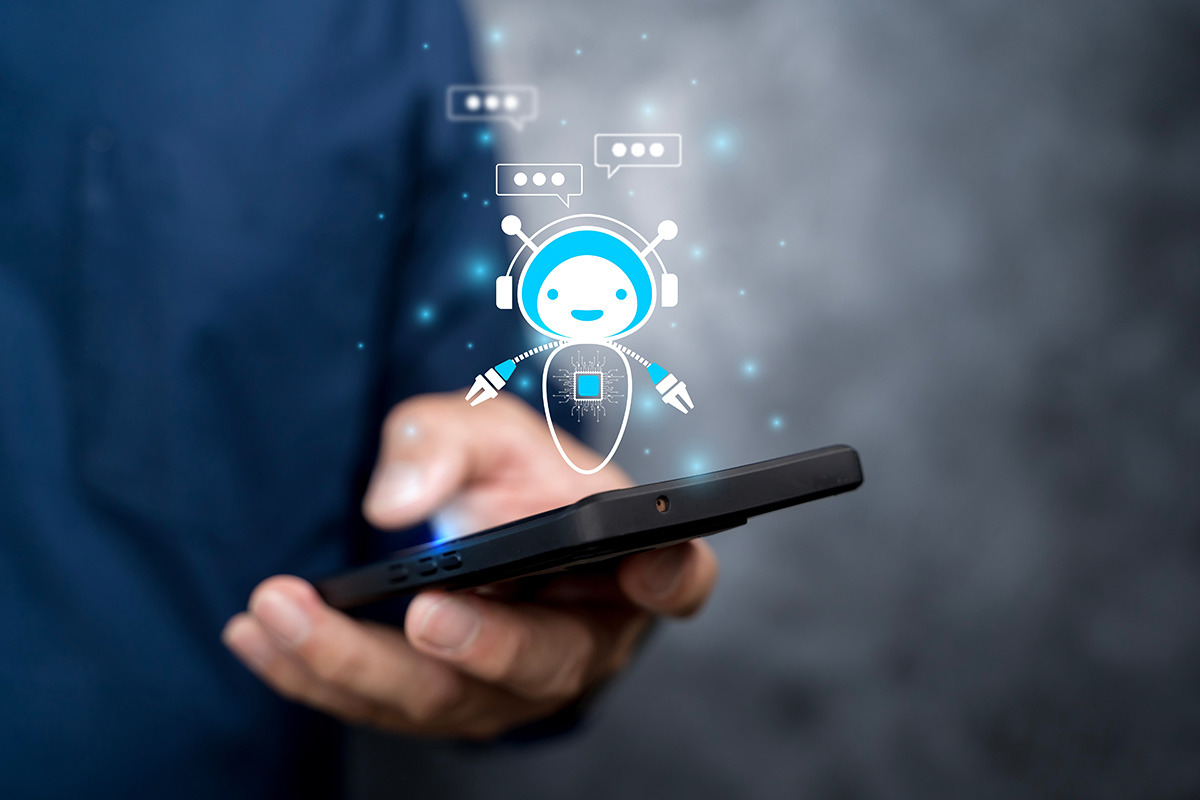 Smartphone user using AI assistant